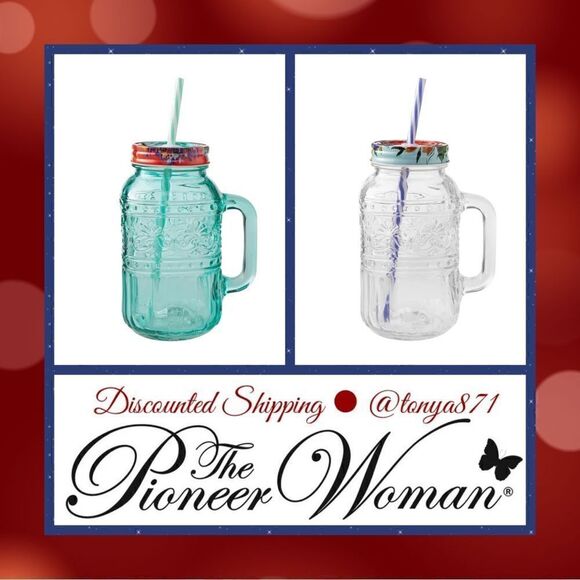 🦋 New Pioneer Woman Cassie Mason Jar Tumblers Gift Set, Set of 2 - Picture 3 of 5